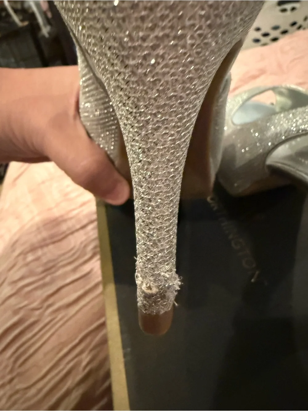Worthington Silver Glitter Slingback Peep Toe Heels